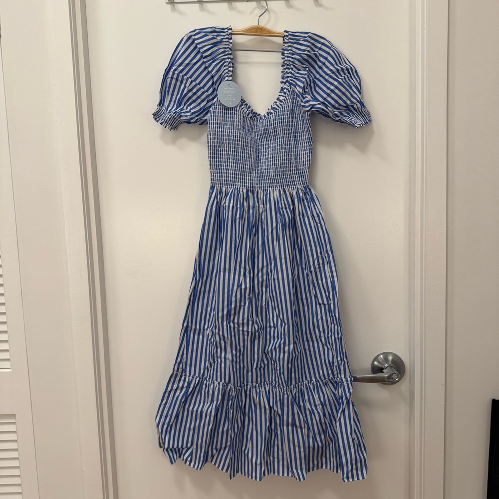 Hill House - Brand New Louisa Nap Dress, Blue Stripe - XXS